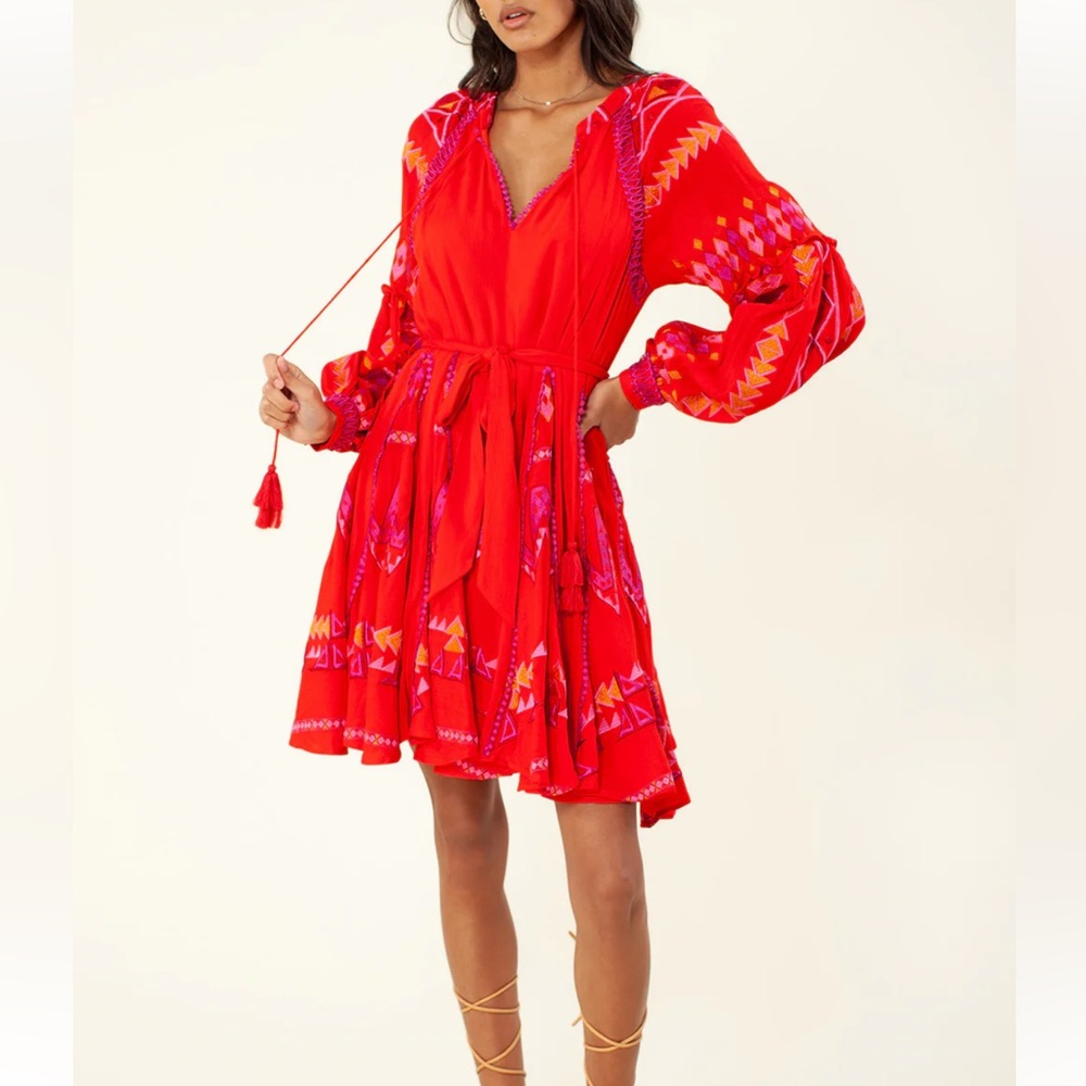 Hale Bob Vibrant Red Long Sleeve Dress